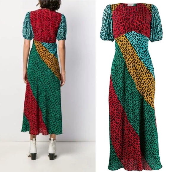 RIXO LONDON Amber Printed Silk Midi Dress - Picture 2 of 13